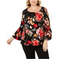 thumbnail image 1 of I-N-C Womens Tiered Sleeve Peasant Blouse, Black, Small, 1 of 2