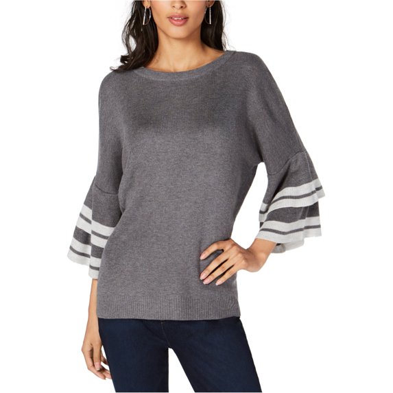 I-N-C Womens Tiered Sleeve Pullover Sweater, Grey, Small
