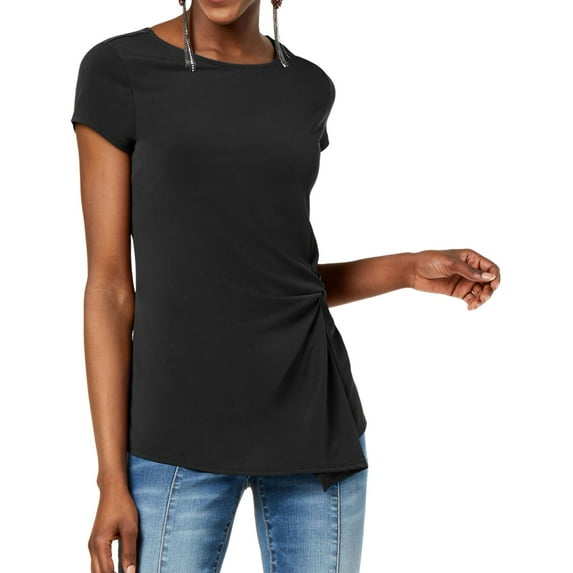 I.N.C Womens Twist Front Basic T-Shirt, Black, Small