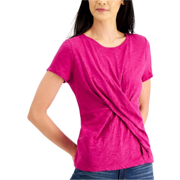 I.N.C Womens Twist-Front Embellished T-Shirt, Pink, X-Small