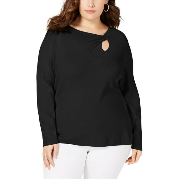 I.N.C Womens Twist-Front Pullover Sweater, Black, Plus Size, 2X