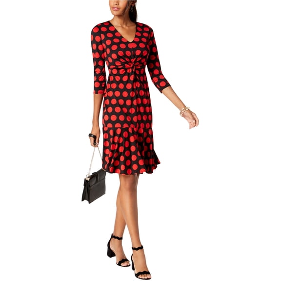 I-N-C Womens Twist Ruffled Dress, Black, X-Large