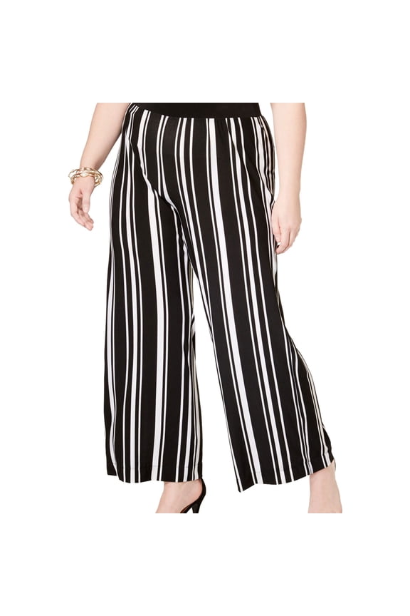 I.N.C Womens Urban Jungle Casual Wide Leg Pants, Black, Plus Size, 3X