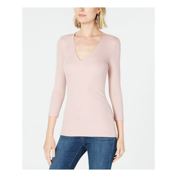 I.N.C Womens V-Neck Basic T-Shirt, Pink, X-Large