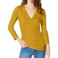 thumbnail image 1 of I-N-C Womens V-Neck Basic T-Shirt, Yellow, Large, 1 of 1