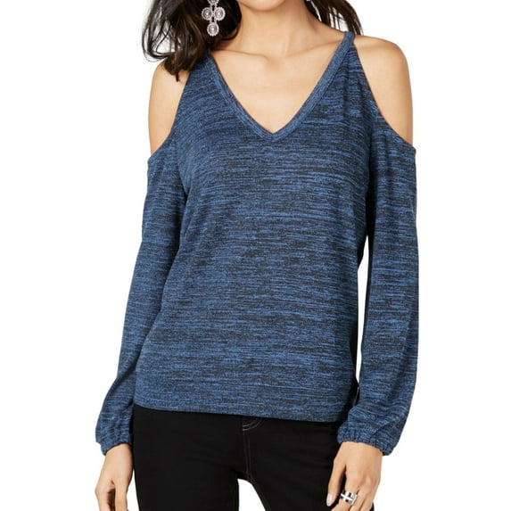 I.N.C Womens V-Neck Cold Shoulder Blouse, Blue, Large