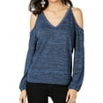 thumbnail image 1 of I.N.C Womens V-Neck Cold Shoulder Blouse, Blue, Medium, 1 of 2