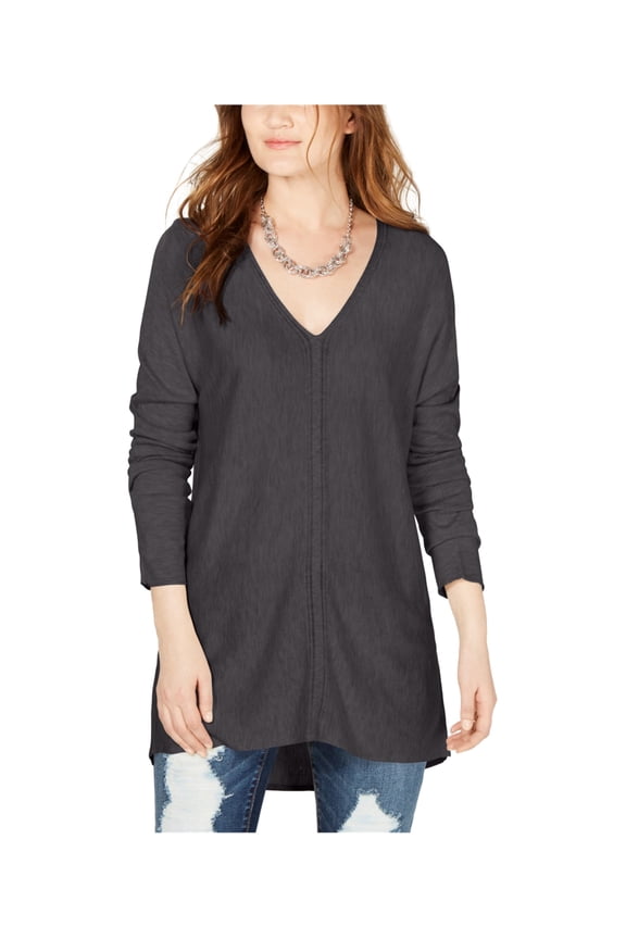 I.N.C Womens V-Neck Tunic Blouse,  hthrgrey , L, Grey, Large