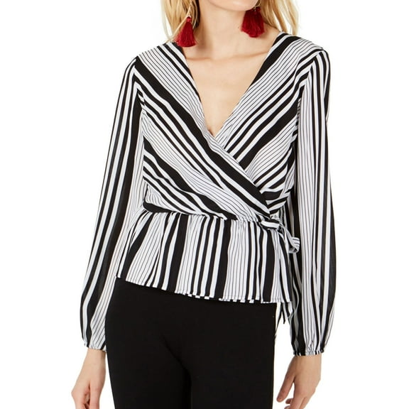 I.N.C Womens Variegated Wrap Blouse, Black, Medium