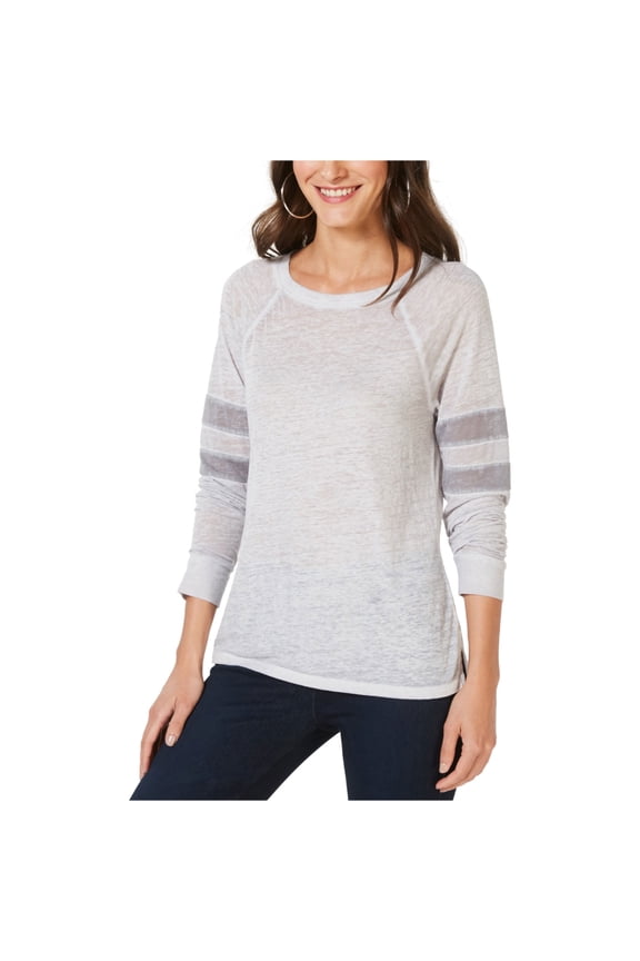 $50 1245 Gray Varsity Stripe Long Sleeve Crew Neck Top L B+B