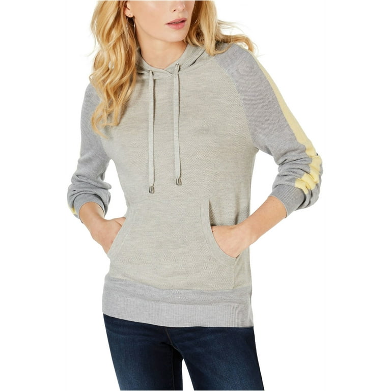 I-N-C Womens Varsity Stripe Hoodie Sweatshirt, Grey, X-Large