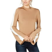 I-N-C Womens Varsity Stripe Pullover Sweater, Brown, Large