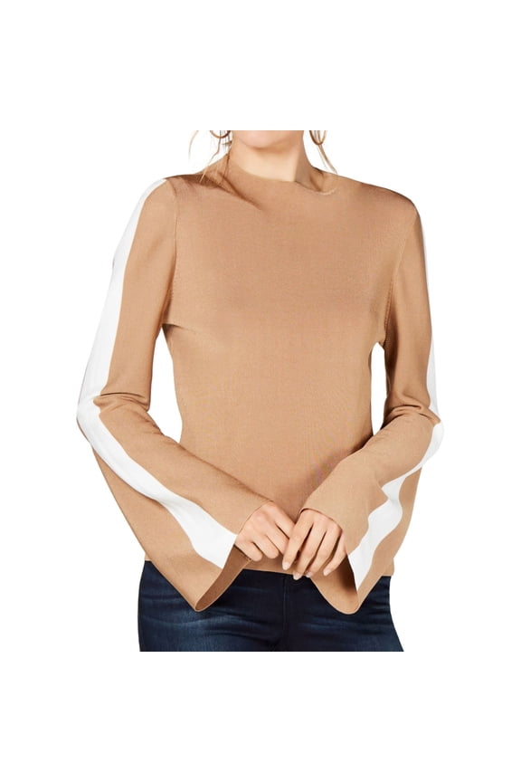 I-N-C Womens Varsity Stripe Pullover Sweater, Brown, Large