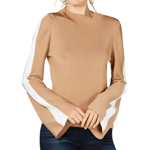 I.N.C Womens Varsity Stripe Pullover Sweater, Brown, Medium