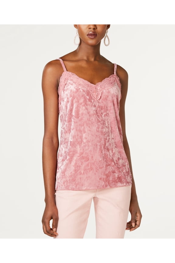 I.N.C Womens Velvet & Lace Cami Tank Top, Pink, Medium