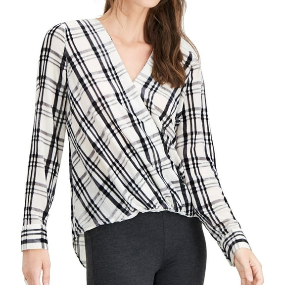 I.N.C Womens Velvet Plaid Pullover Blouse, White, X-Large
