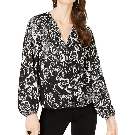 I.N.C Womens Volume-Sleeve Pullover Blouse, Black, Medium