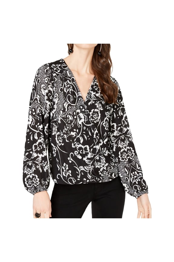 I.N.C Womens Volume-Sleeve Pullover Blouse, Black, Medium