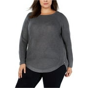 I-N-C Womens Waffle Side Zip Pullover Sweater, Grey, 0X