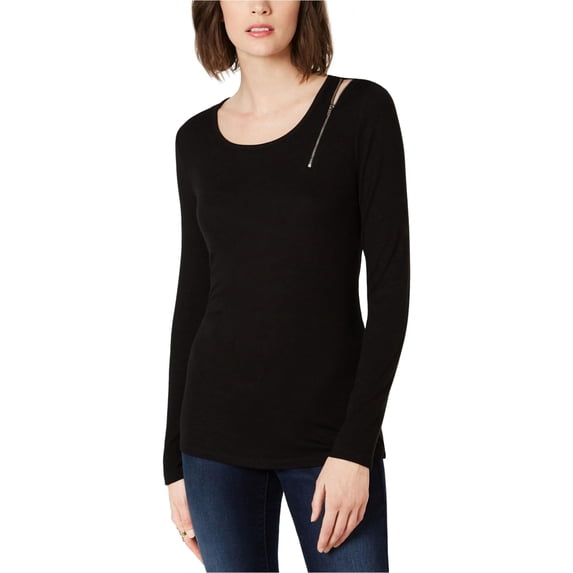 I-N-C Womens Zipper Detail Basic T-Shirt, Black, Medium