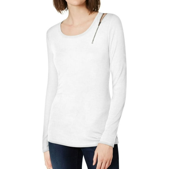 I.N.C Womens Zipper Detail Basic T-Shirt, White, X-Large