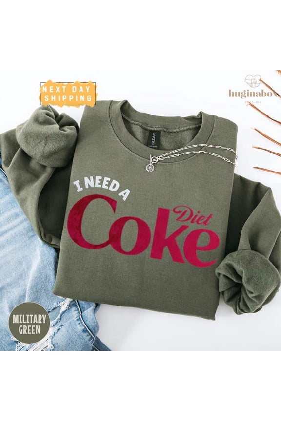 I Need A Diet Coke Luxury Velvet Print Sweatshirt, Soda Lover Embossed Sweater, Puff Print Diet Coke Crewneck, Soda Lover Gift