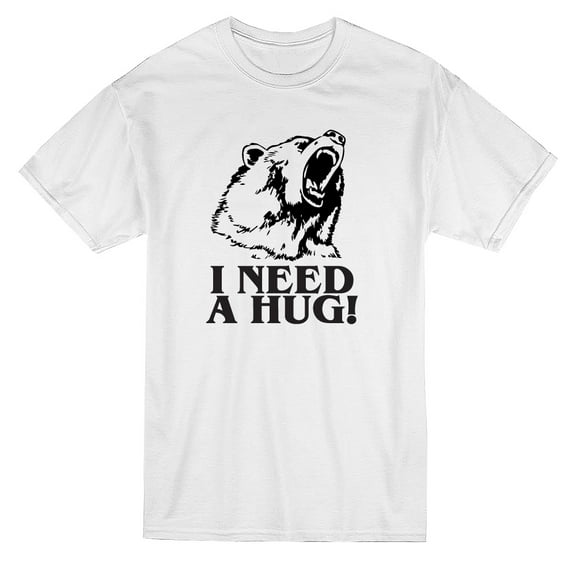 I Need A Hug Bear Graphic Men White T-Shirt, Male Medium
