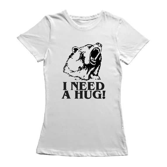 I Need A Hug Bear Graphic Women White T-Shirt, Female x-Large