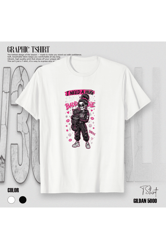 I Need A Hug From A Baddie Skeleton Cat Goth Punk Kitty T-Shirt, for men & women, S-5XL