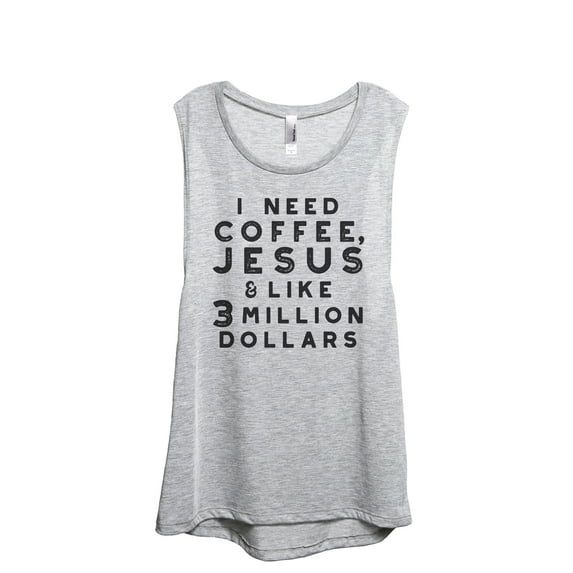 I Need Coffee, Jesus and Like 3 Million Dollars Women's Fashion Sleeveless Muscle Workout Yoga Tank Top Sport Grey 2X-Large