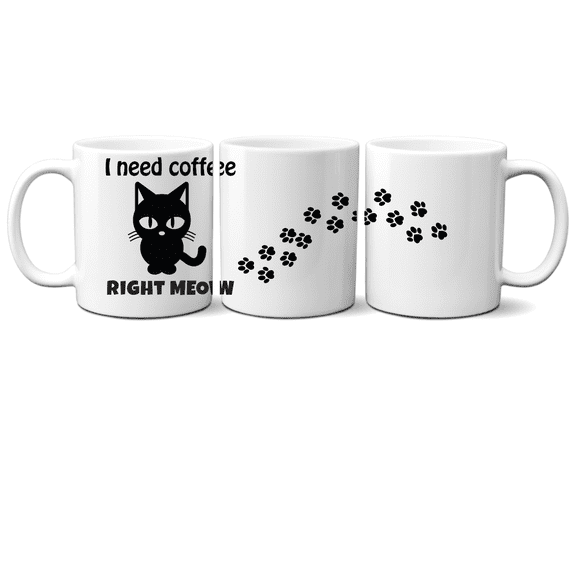 I Need Coffee Right Meow Grubby Garb 11 fl. oz. Novelty Ceramic Coffee Mug. Funny Coffee Mug