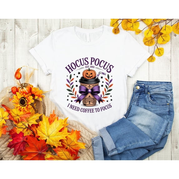 I Need Coffee To Focus T-shirt, Hocus Pocus Coffee T-shirt, Retro Shirt, Spooky Girl Coffee Tee All Size S-5Xl