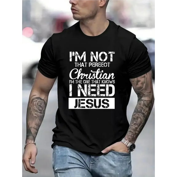 I Need Jesus Print T Shirt, Tees For Men, Casual Short Sleeve T-shirt For Summer