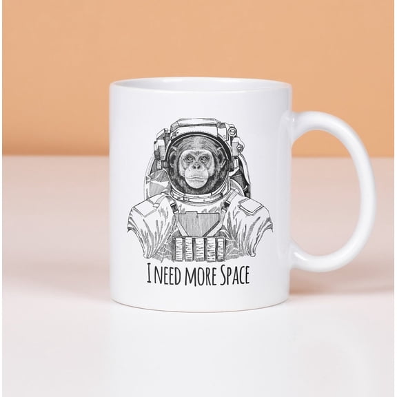I Need More Space Mug, Space Lover Gift, Monkey Mug, Chimpanzee Astronaut Mug, Gifts For Introverts, Ceramic Mug 11oz
