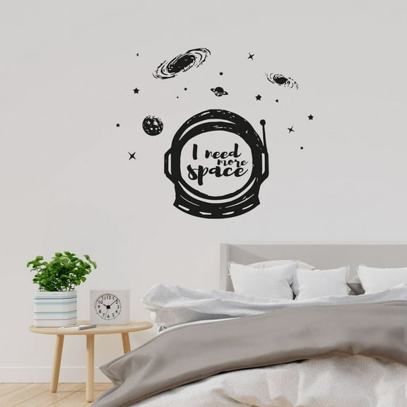 I Need More Space Quote Astronaut Silhouette Outer Space Galaxy Stars And Planets Design Vinyl Wall Art Sticker Decal Home Kids Room Study Room Boys Girl Décoration Design Wall Décor Size(22x30 inch)