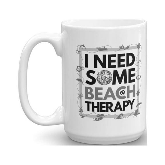 I Need Some Beach Therapy Summer Themed Ceramic Coffee & Tea Gift Mug, Dcor, Items, Accessories For Men & Women Beach Lovers (15oz)