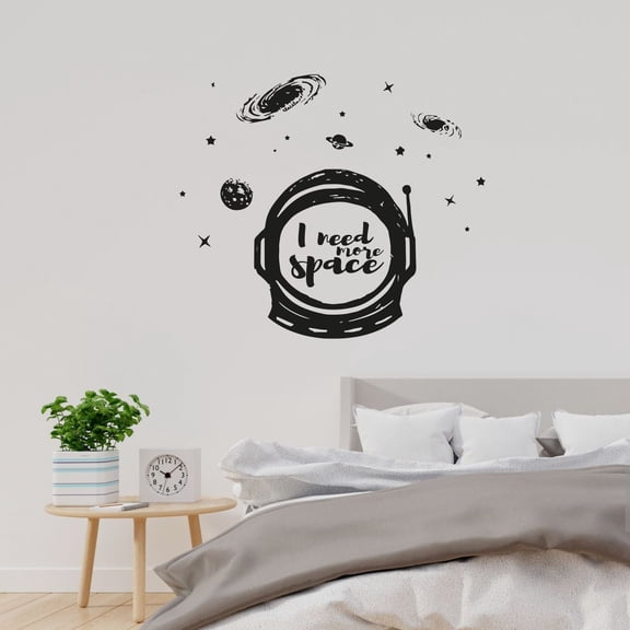 I Need More Space Quote Astronaut Silhouette Outer Space Galaxy Stars And Planets Design Vinyl Wall Art Sticker Decal Home Kids Room Study Room Boys Girl Décoration Design Wall Décor Size(8x10 inch)