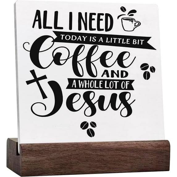 All I Need Today is A Little Bit of Coffee Ceramic Table Sign Desk Decor,Funny Christian Wood Block Plaque Box Sign Desk Decorations for Home Kitchen Office Shelf Table Decor