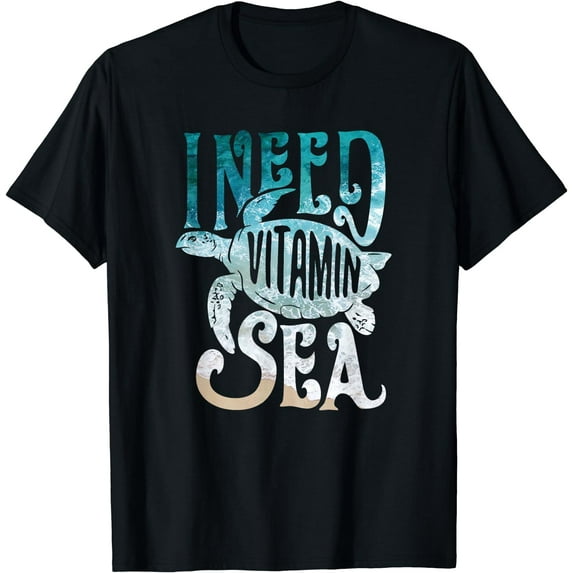I Need Vitamin Sea Funny Ocean Beach Turtle Water Love Shirt Black Small