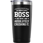 I Never Asked To Be The Worlds Best Boss Tumbler Gifts.20 oz BlackTravel Mug Gifts for Boss Manager Director Employer.Bosses Day,Office,Retirement,Leaving Gifts for Boss from Employees.