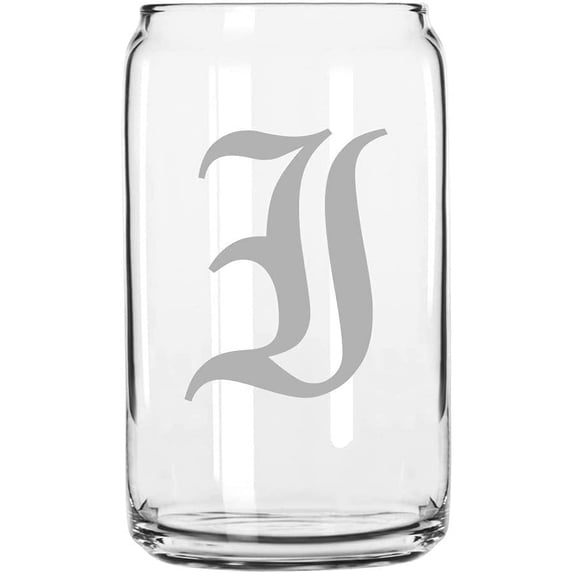 I Old English Monogrammed Etched 16oz Libbey Can Glass