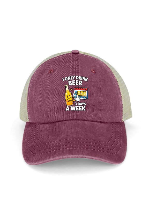 I Only Drink Beer 3 Days A Week Wine Red Trucker Hat for Men Women, Adjustable Mesh Back Baseball Cap