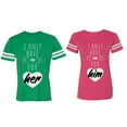 thumbnail image 1 of I Only Have Eyes For Him Her Matching Couple Cotton Jerseys (Men Green / Women Pink) (Men M / Women S), 1 of 3