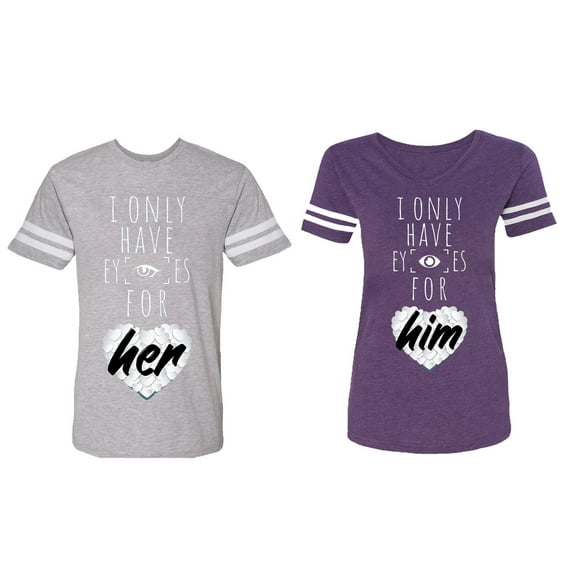 I Only Have Eyes For Him Her Matching Couple Cotton Jerseys (Men Heather / Women Purple) (Men S / Women XXL)