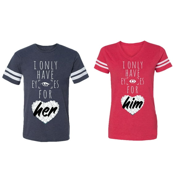 I Only Have Eyes For Him Her Matching Couple Cotton Jerseys (Men Navy / Women Red) (Men XXL / Women S)