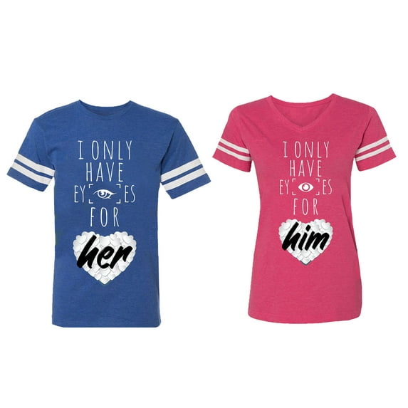 I Only Have Eyes For Him Her Matching Couple Cotton Jerseys (Men Royal / Women Pink) (Men XXL / Women L)