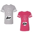 thumbnail image 1 of I Only Have Eyes For Him Her Unisex Couple Matching Cotton Jersey style T-Shirt Contrasting stripes on sleeves (Men Heather / Women Pink) (Men XXL / Women S), 1 of 3