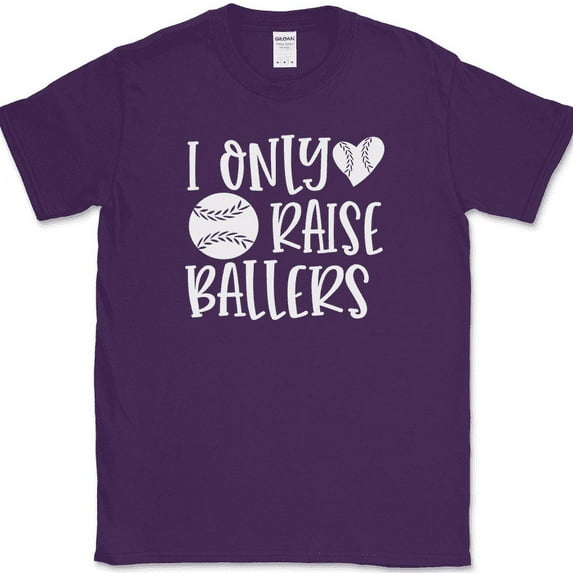 I Only Raise Ballers Baseball T-Shirt Funny Mom Mothers Day Dad Fathers Day Tee - Purple, 5XL
