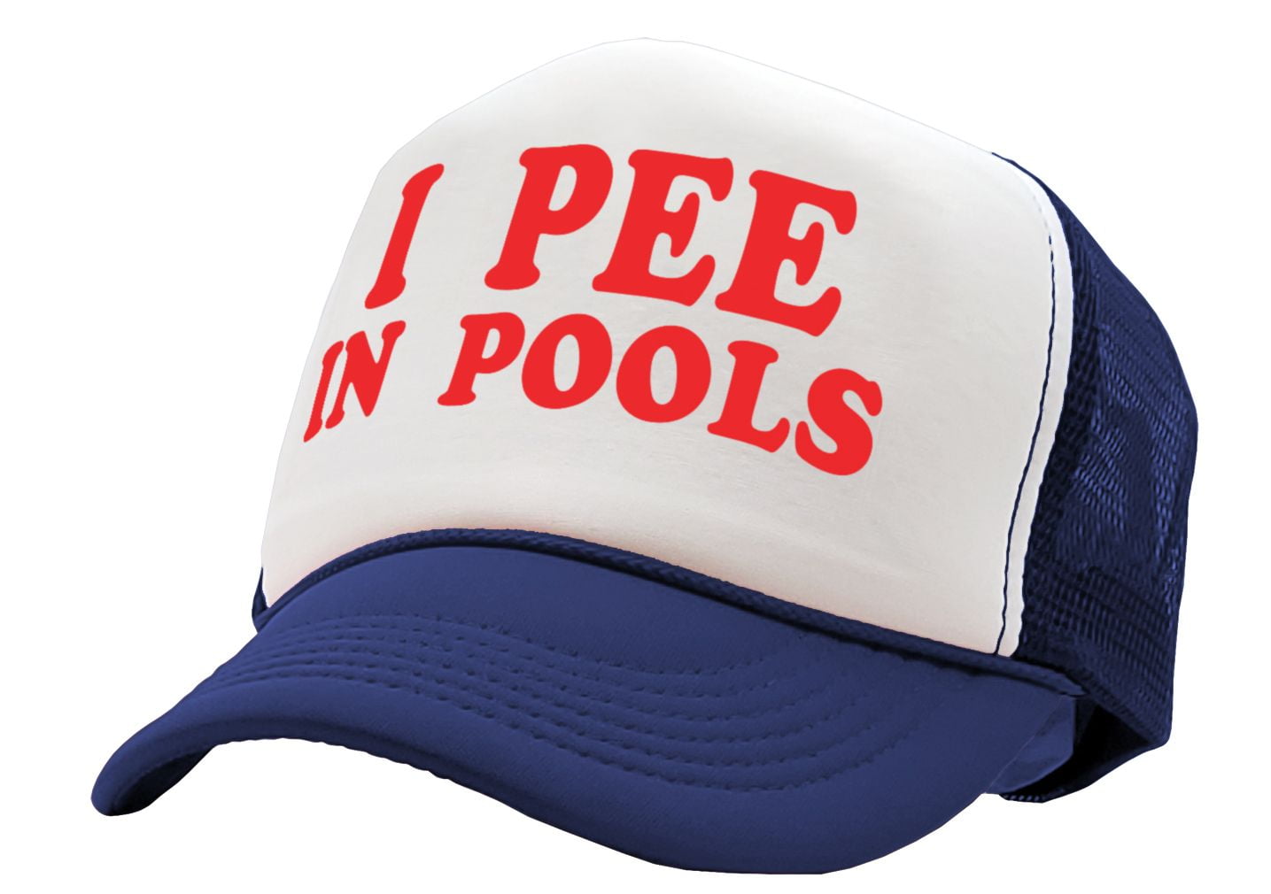 I PEE IN POOLS - funny dare gag gift joke - Vintage Retro Style Trucker Cap  Hat (Navy) 