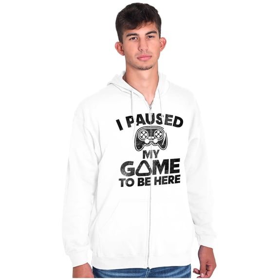 I Paused My GAME to be Here Unisex Fleece Graphic Zip Up Hoodie Brisco Brands 4X